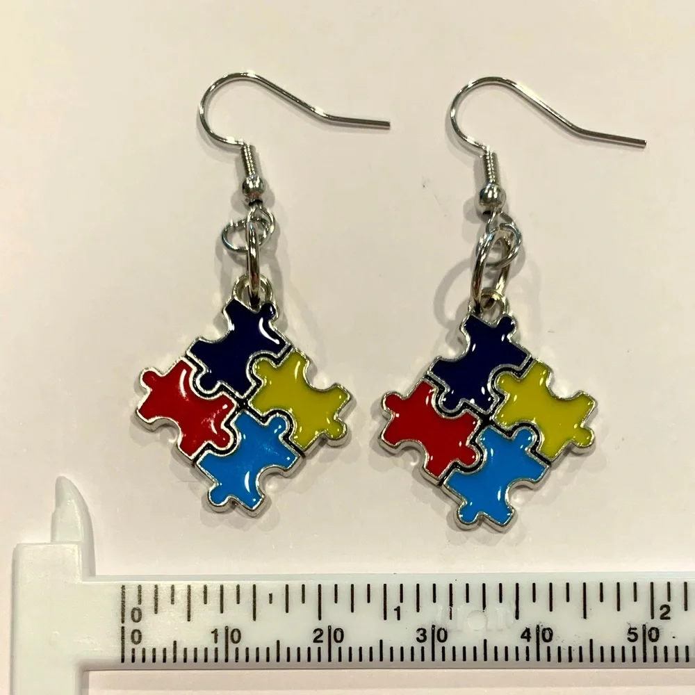 Autism Awareness puzzle piece 🧩 charm earrings - Picture 4 of 6